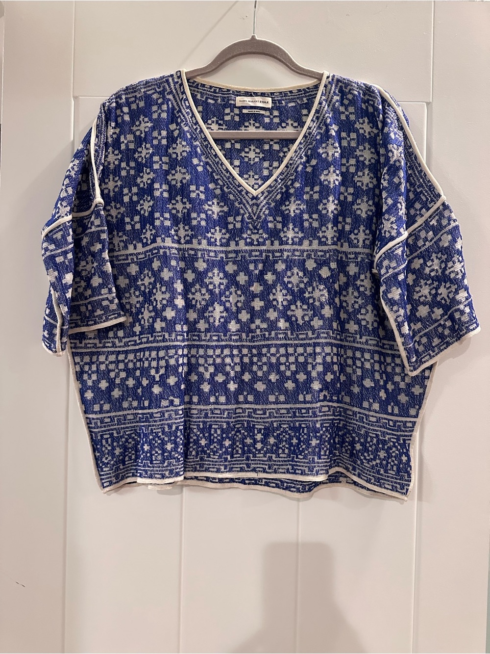 Isabel Marant Etoile V-Neck Blue Patterned Knit Top